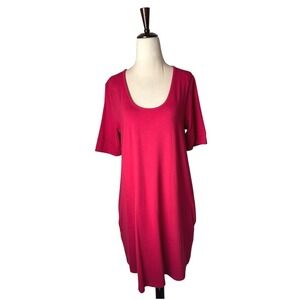 Lilla P Dress Women Medium Pink Knit Short Sleeve Scoop‎ Neck Tee Tunic Preppy